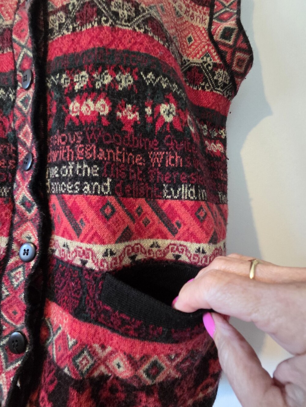 Olsen Red Patterned Button-Front Sweater Vest - Picture 3 of 8